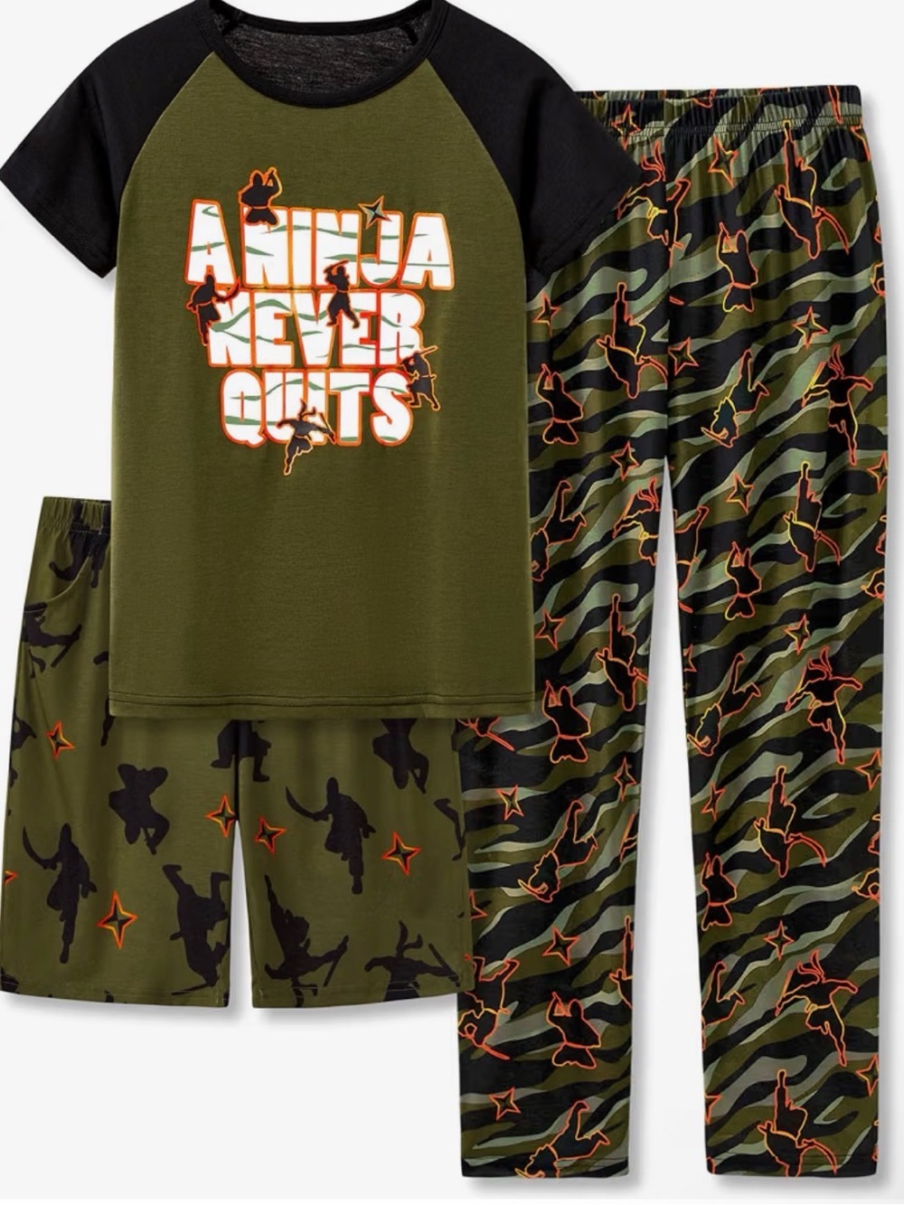Boys 3piece Pajama set A Ninja Never Quits top and pants